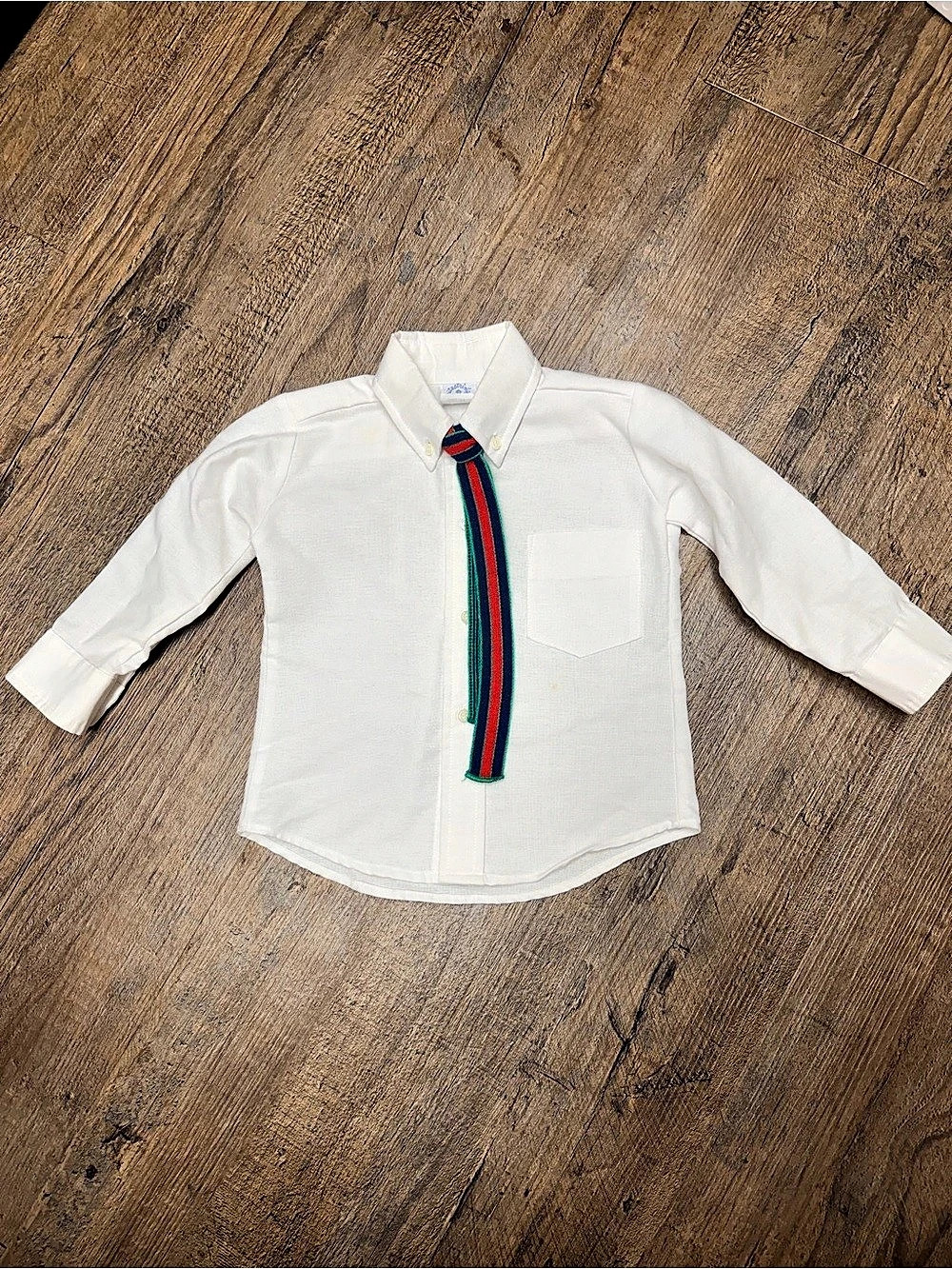Vintage kitestrings Boys 2T white Button Down Shirt with neck tie